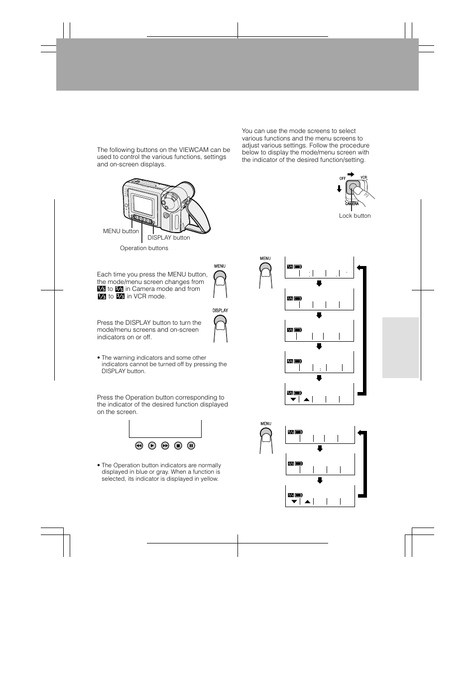 Operations of the on-screen controls, Selecting the mode/menu screens, Using the control buttons | Useful features | Sharp VL-AH130U User Manual | Page 33 / 72