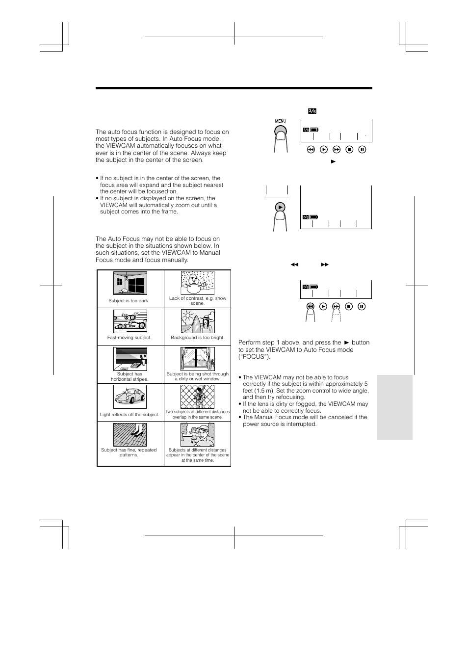 Auto/manual focus, Auto focus, Manual focus | Sharp VL-AH130U User Manual | Page 53 / 72