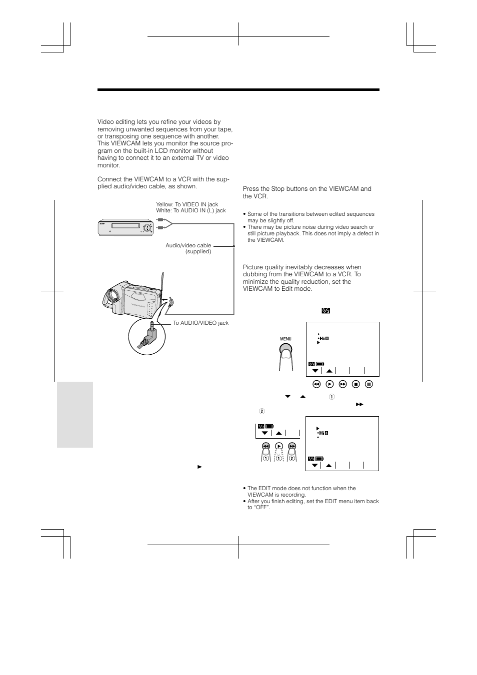 Editing, Advanced features, Setting edit mode | Cutting unwanted sequences | Sharp VL-AH130U User Manual | Page 58 / 72
