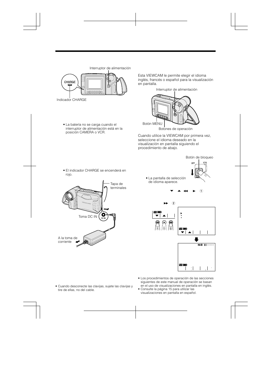 Carga de la batería 1, Guía de operación rápida en español | Sharp VL-AH130U User Manual | Page 68 / 72