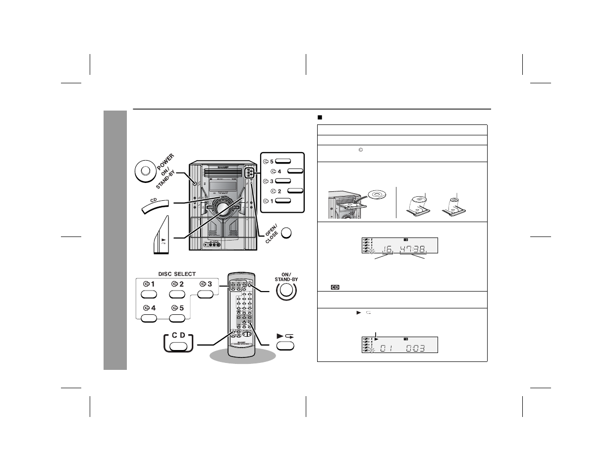 Listening to a cd (cds), Cd p lay b a ck | Sharp CD-ES9 User Manual | Page 16 / 36