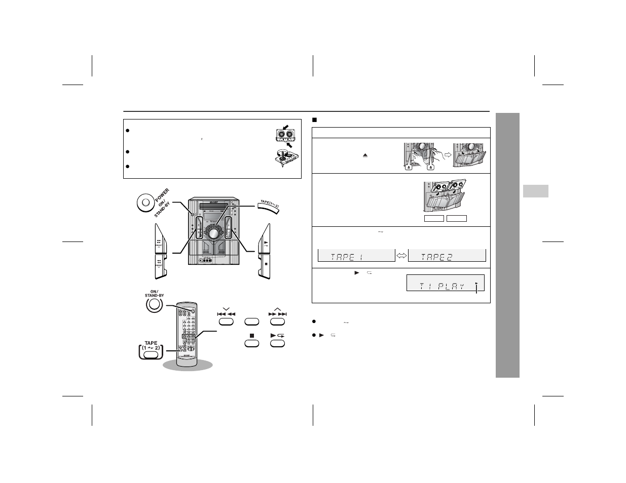 Listening to a cassette tape (tape 1 or tape 2) | Sharp CD-ES9 User Manual | Page 23 / 36