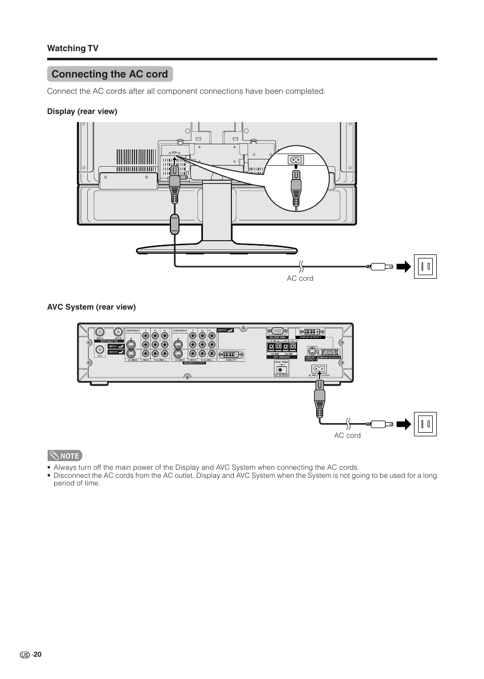 Connecting the ac cord | Sharp Aquos LC 37HV6U User Manual | Page 21 / 86