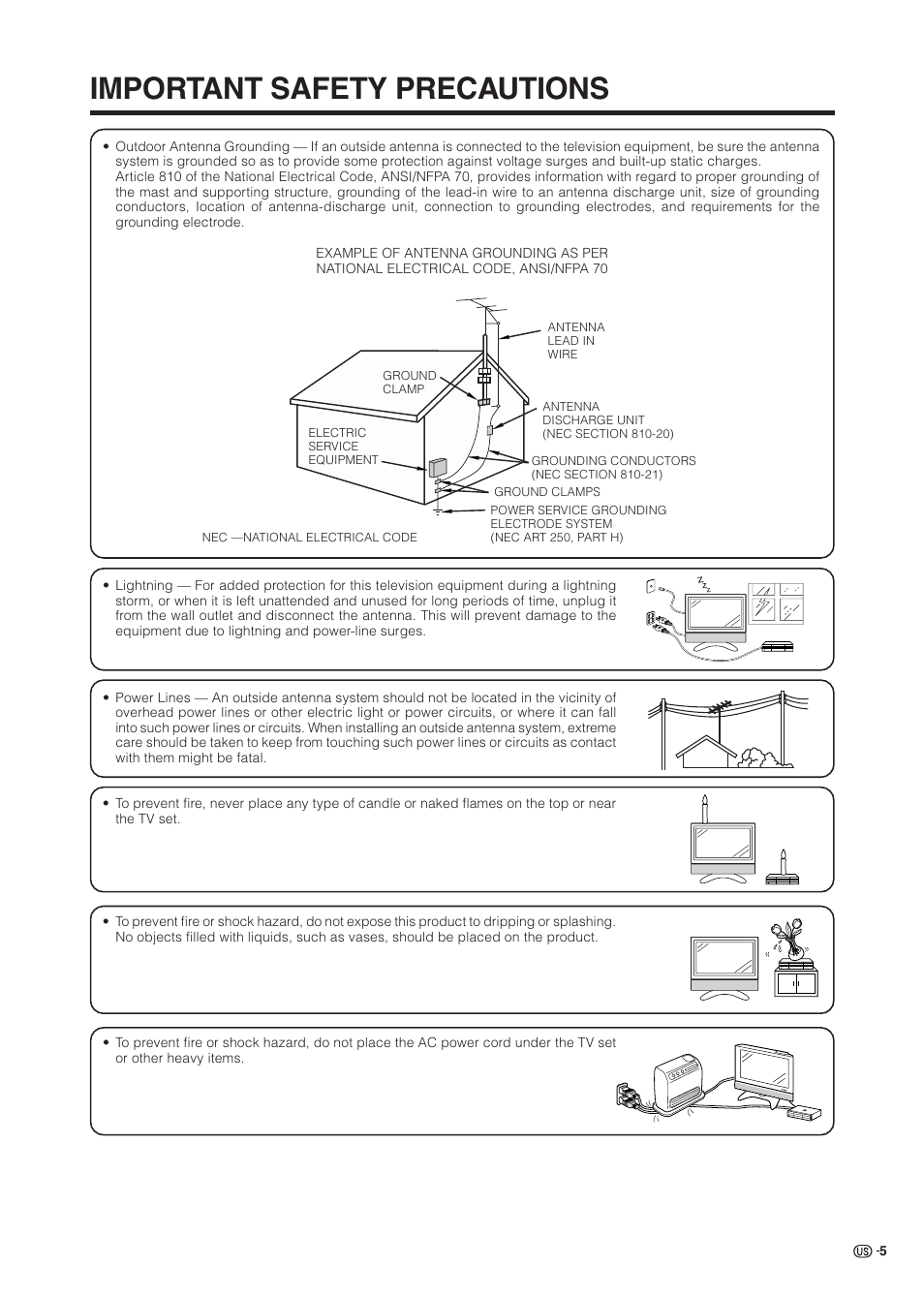 Important safety precautions | Sharp Aquos LC 37HV6U User Manual | Page 6 / 86