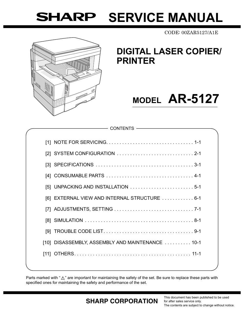 Sharp Digital Laser Copier/Printer AR-5127 User Manual | 94 pages