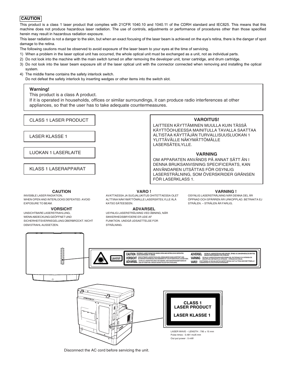 Varning | Sharp Digital Laser Copier/Printer AR-5127 User Manual | Page 2 / 94