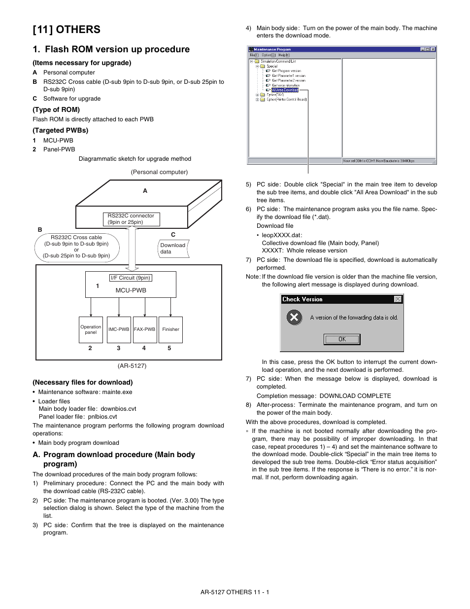 11] others, Flash rom version up procedure | Sharp Digital Laser Copier/Printer AR-5127 User Manual | Page 91 / 94