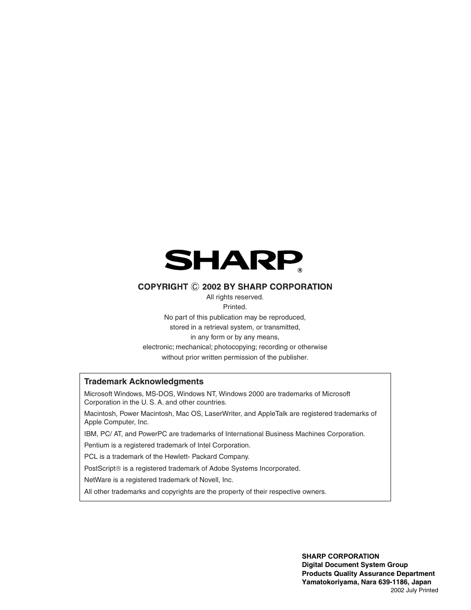 Sharp Digital Laser Copier/Printer AR-5127 User Manual | Page 94 / 94