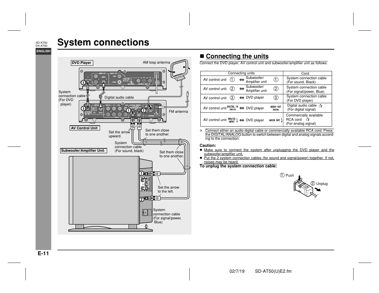 System connections, Prepar ation for use, Connecting the units | Sharp SD-AT50 User Manual | Page 16 / 58