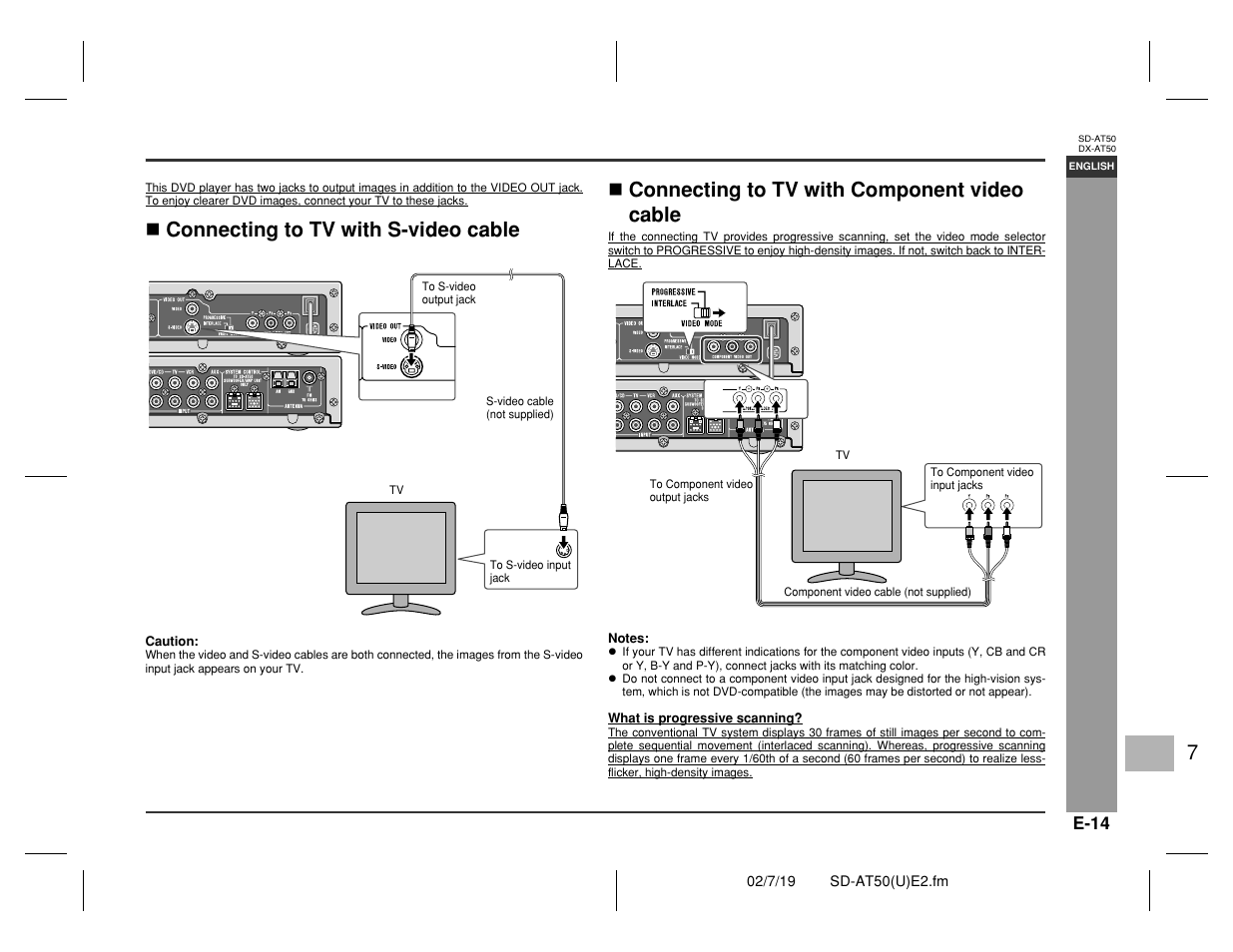 Prepar ation for use, Connecting to tv with s-video cable, Connecting to tv with component video cable | Sharp SD-AT50 User Manual | Page 19 / 58