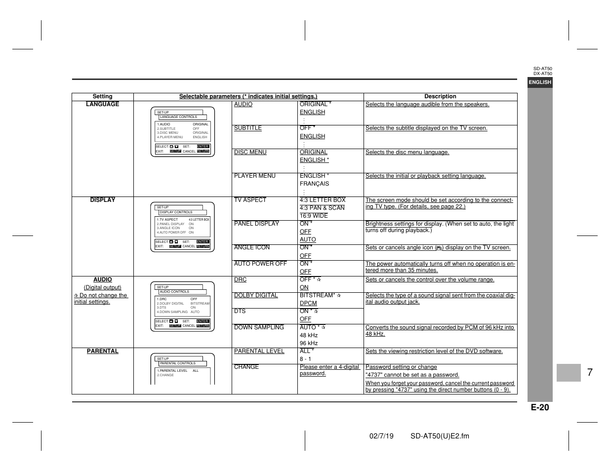 Prepar ation for use, E-20 | Sharp SD-AT50 User Manual | Page 25 / 58