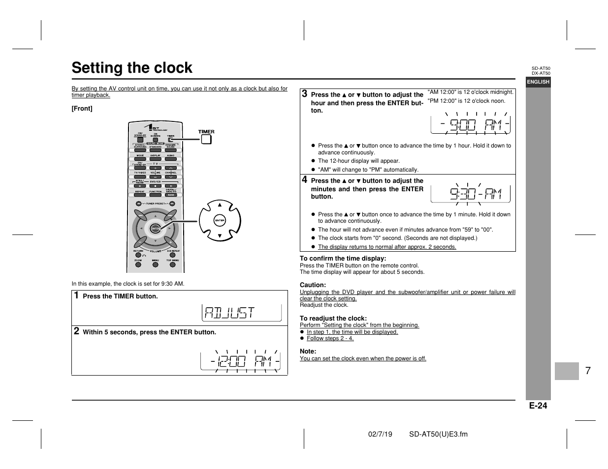 Setting the clock, Prepar ation for use | Sharp SD-AT50 User Manual | Page 29 / 58