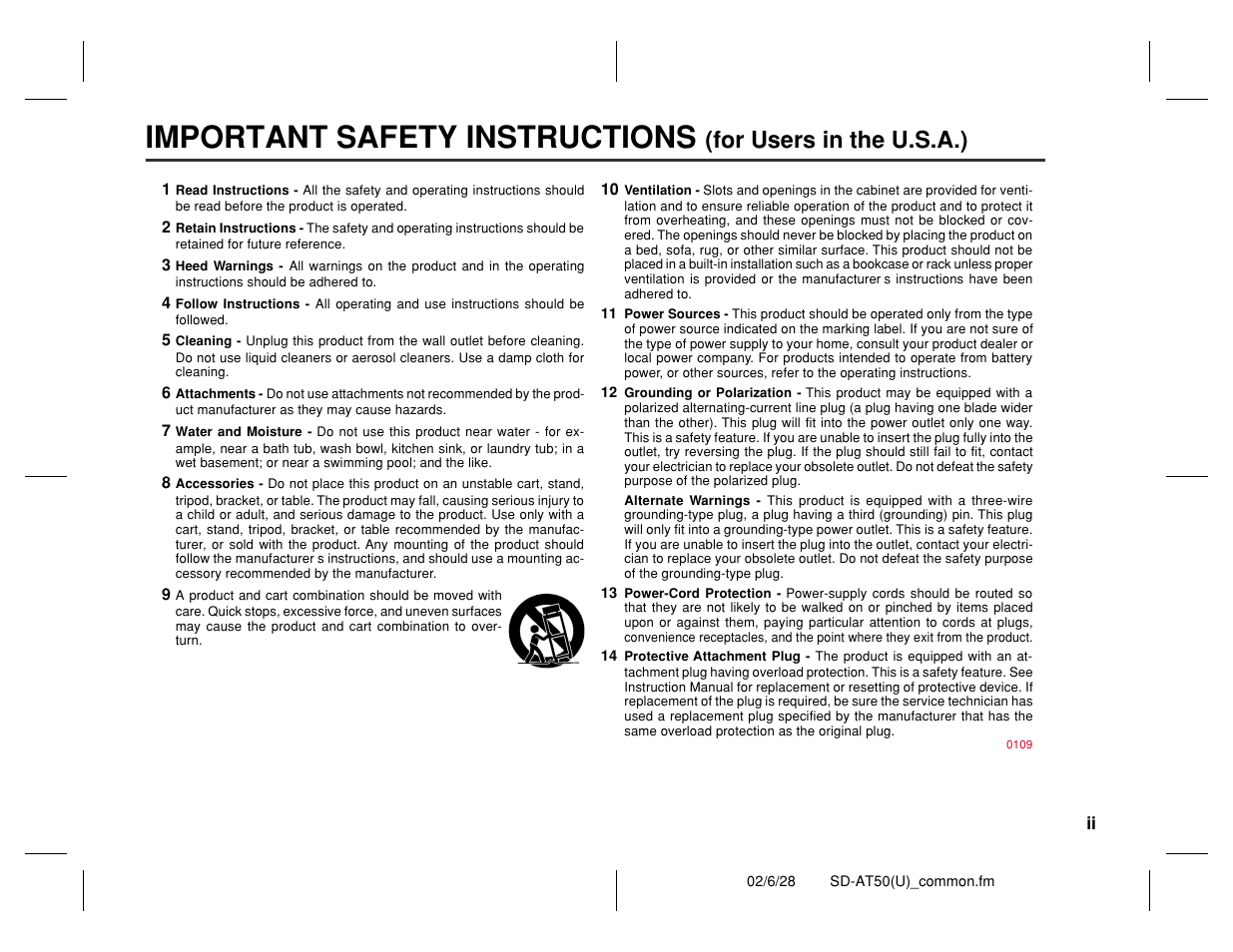 Important safety instructions, For users in the u.s.a.) | Sharp SD-AT50 User Manual | Page 3 / 58