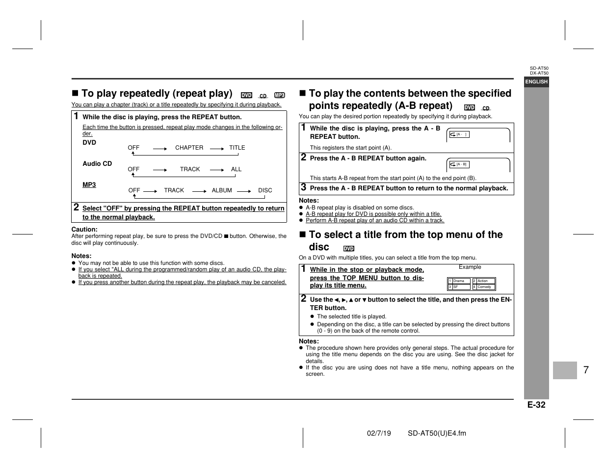 Advanced disc features | Sharp SD-AT50 User Manual | Page 37 / 58