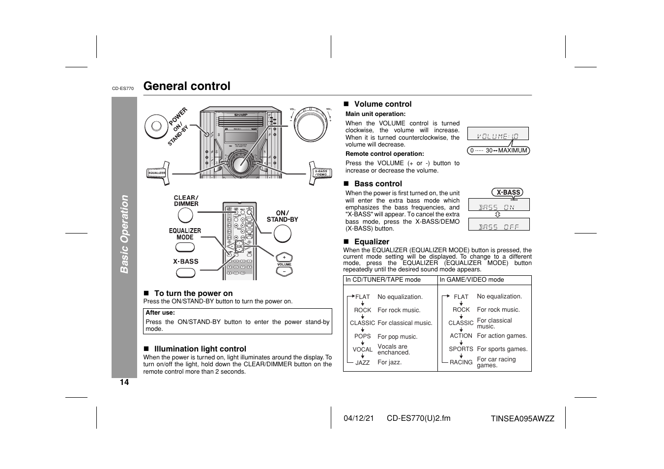 General control, Basic operation | Sharp CP-ES770 User Manual | Page 14 / 36