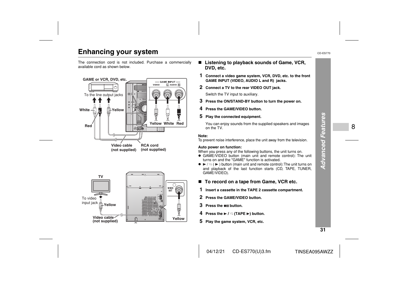 Enhancing your system, Advanced features | Sharp CP-ES770 User Manual | Page 31 / 36
