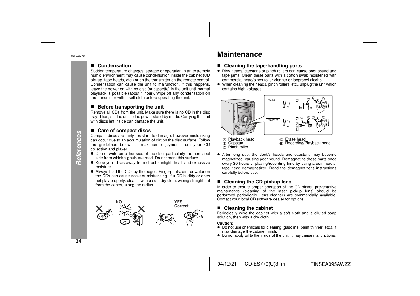 Maintenance, References | Sharp CP-ES770 User Manual | Page 34 / 36