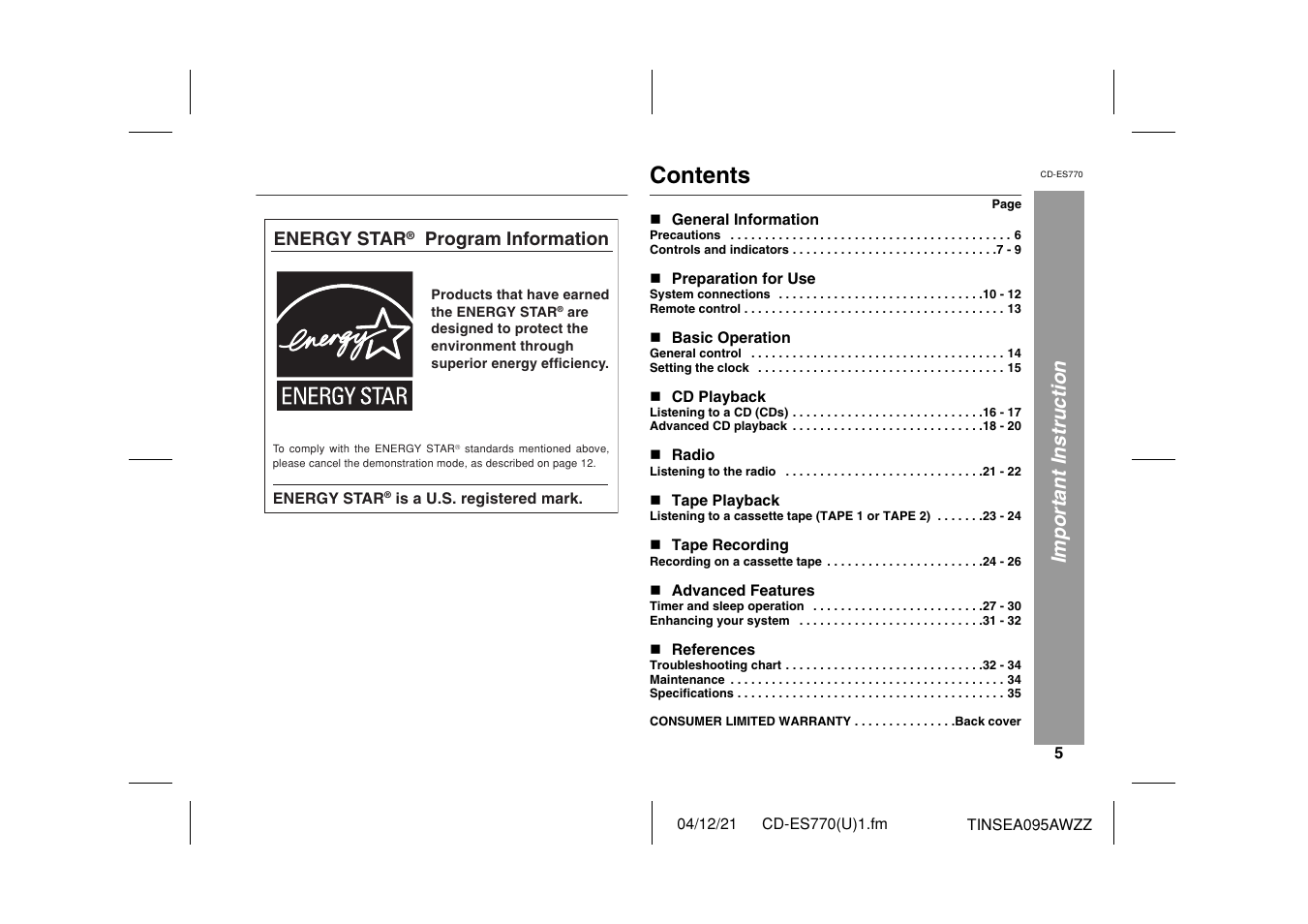 Sharp CP-ES770 User Manual | Page 5 / 36