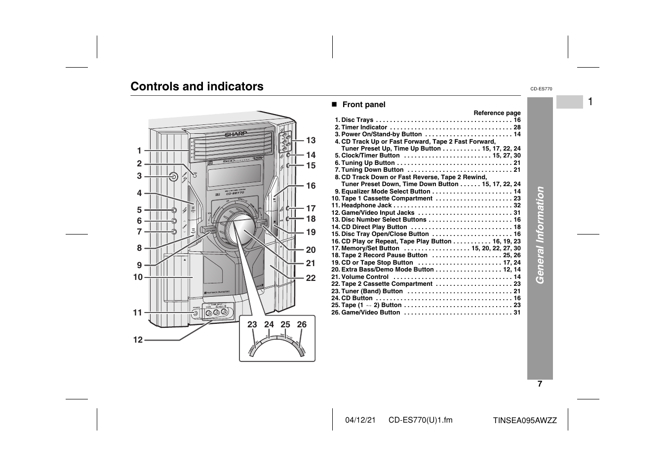 Controls and indicators | Sharp CP-ES770 User Manual | Page 7 / 36