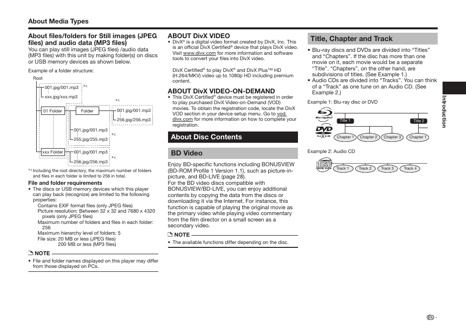 About disc contents bd video, Title, chapter and track | Sharp BD-HP25U User Manual | Page 13 / 72