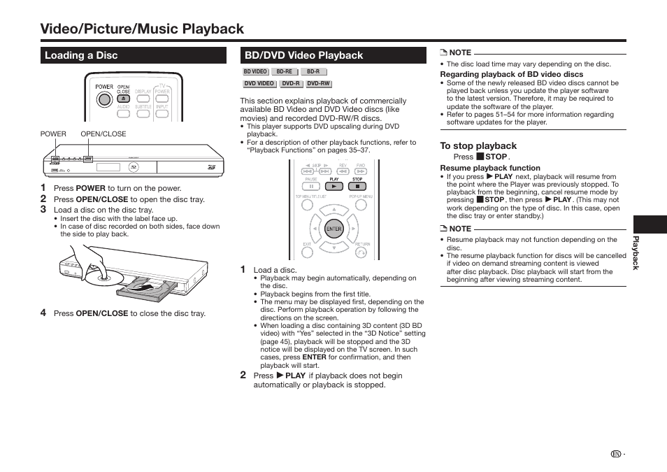 Video/picture/music playback | Sharp BD-HP25U User Manual | Page 27 / 72