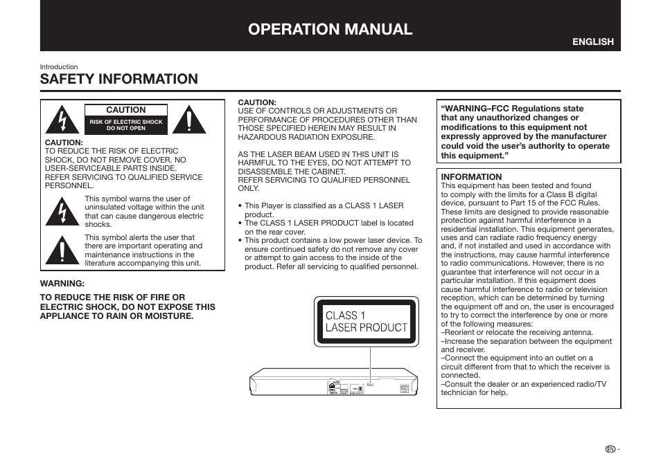 Operation manual, Safety information | Sharp BD-HP25U User Manual | Page 3 / 72