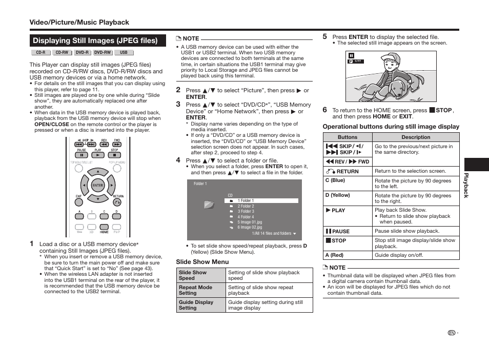 Displaying still images (jpeg files) | Sharp BD-HP25U User Manual | Page 35 / 72