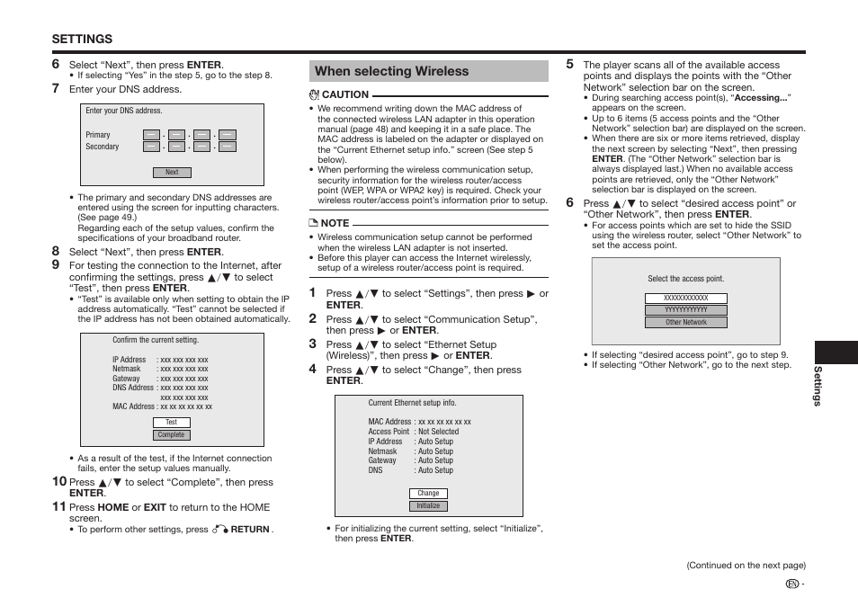 When selecting wireless | Sharp BD-HP25U User Manual | Page 49 / 72