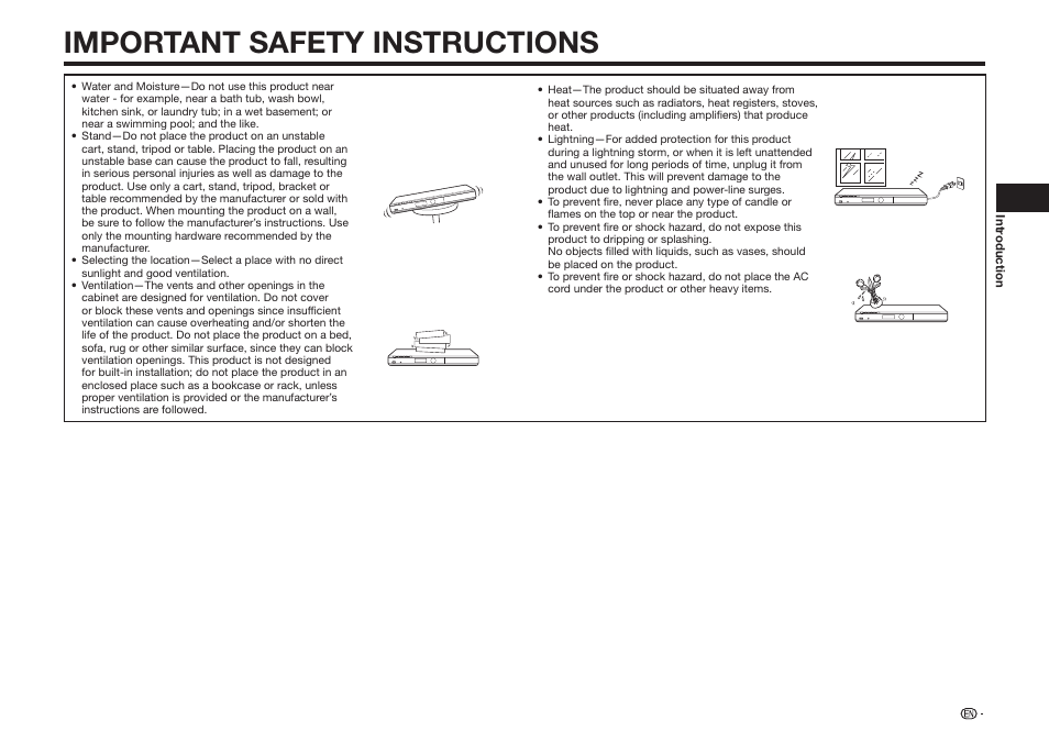 Important safety instructions | Sharp BD-HP25U User Manual | Page 5 / 72