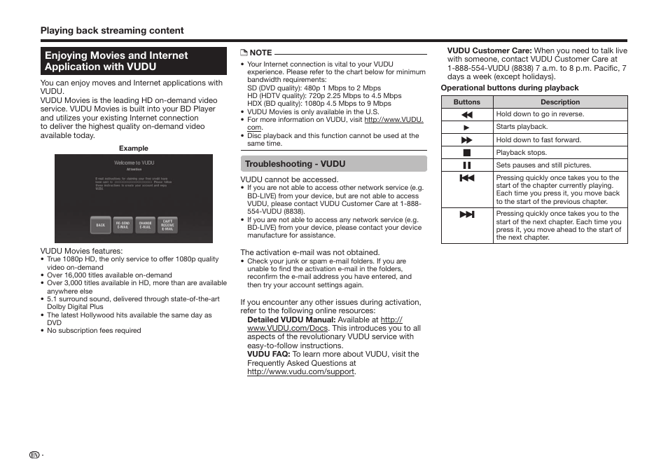 Enjoying movies and internet application with vudu | Sharp BD-HP25U User Manual | Page 58 / 72