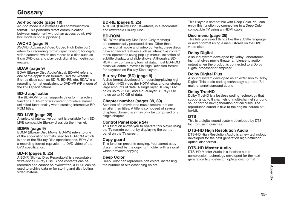 Glossary | Sharp BD-HP25U User Manual | Page 65 / 72