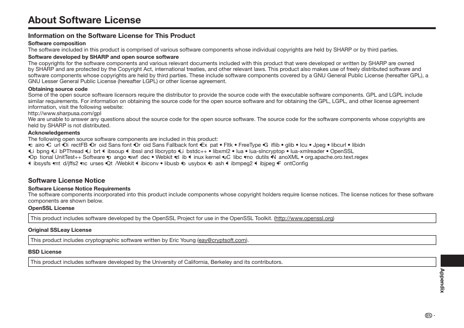 About software license | Sharp BD-HP25U User Manual | Page 69 / 72