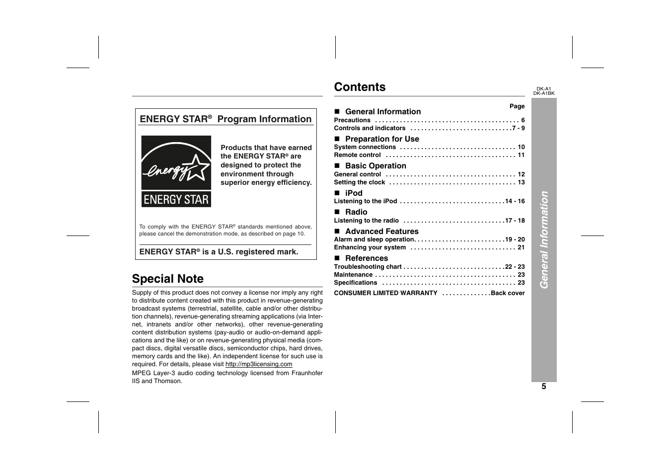 Sharp MUSIC SYSTEM DK-A1BK User Manual | Page 5 / 24