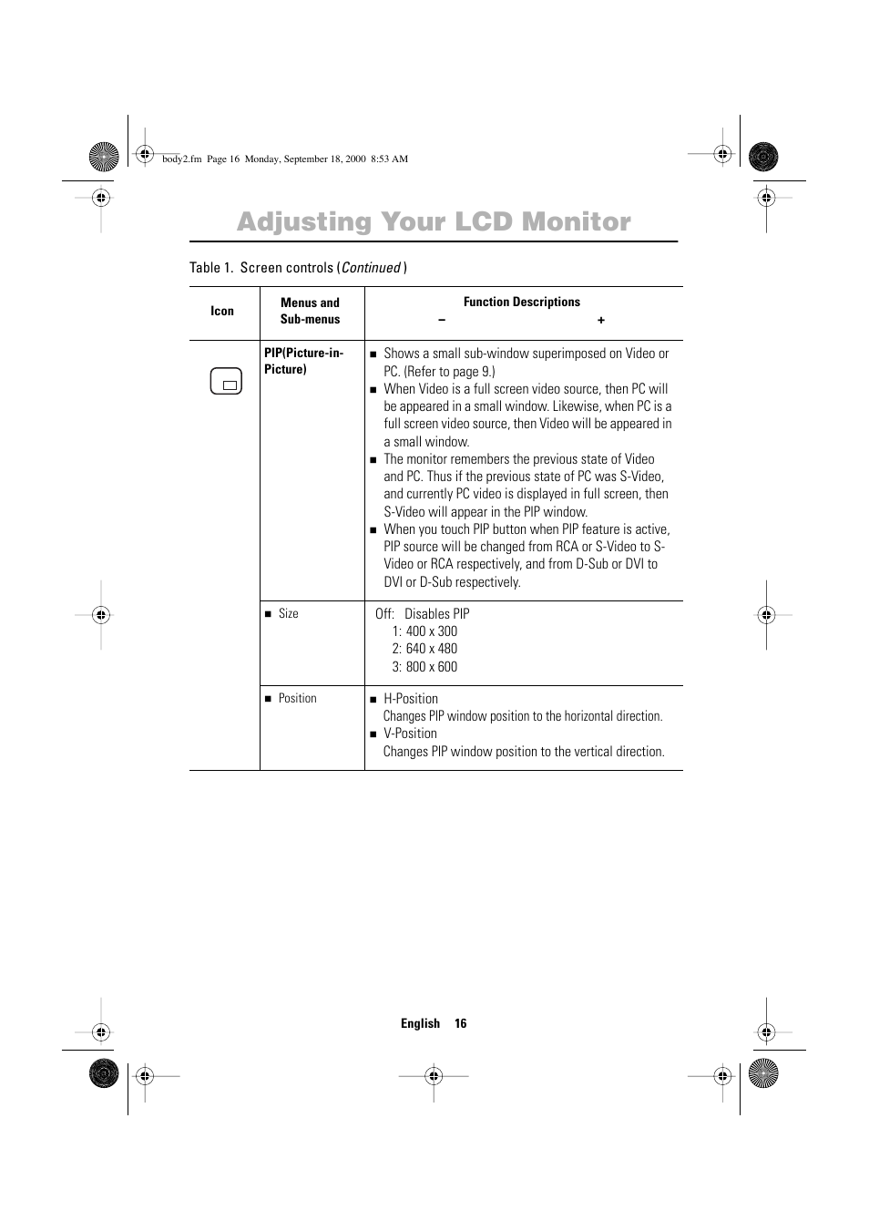 Adjusting your lcd monitor | Sharp SYNCMASTER 240T User Manual | Page 18 / 30