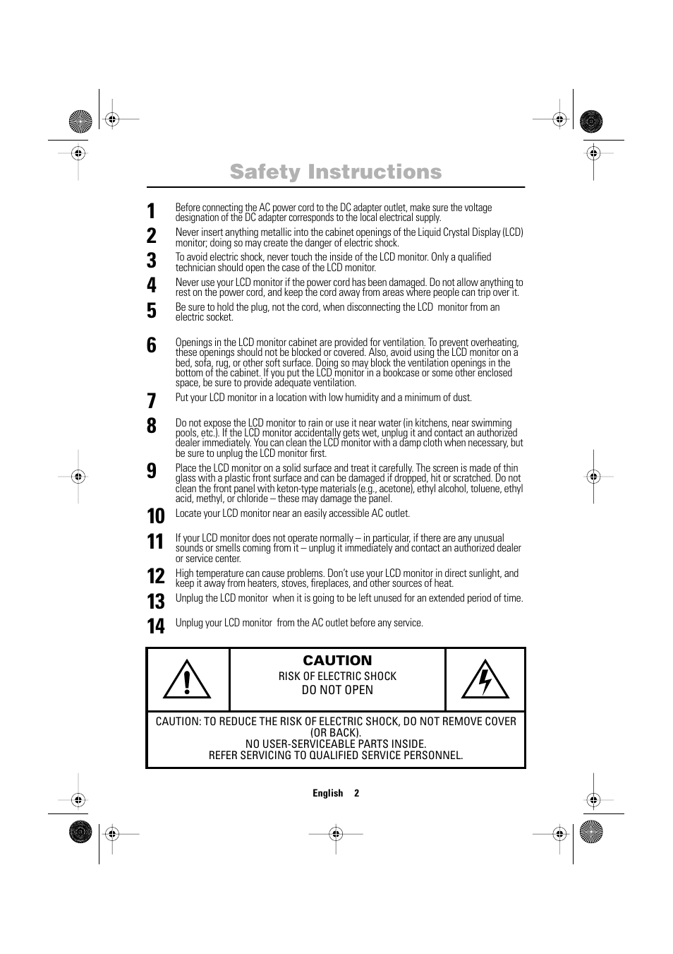 Safety instructions | Sharp SYNCMASTER 240T User Manual | Page 4 / 30