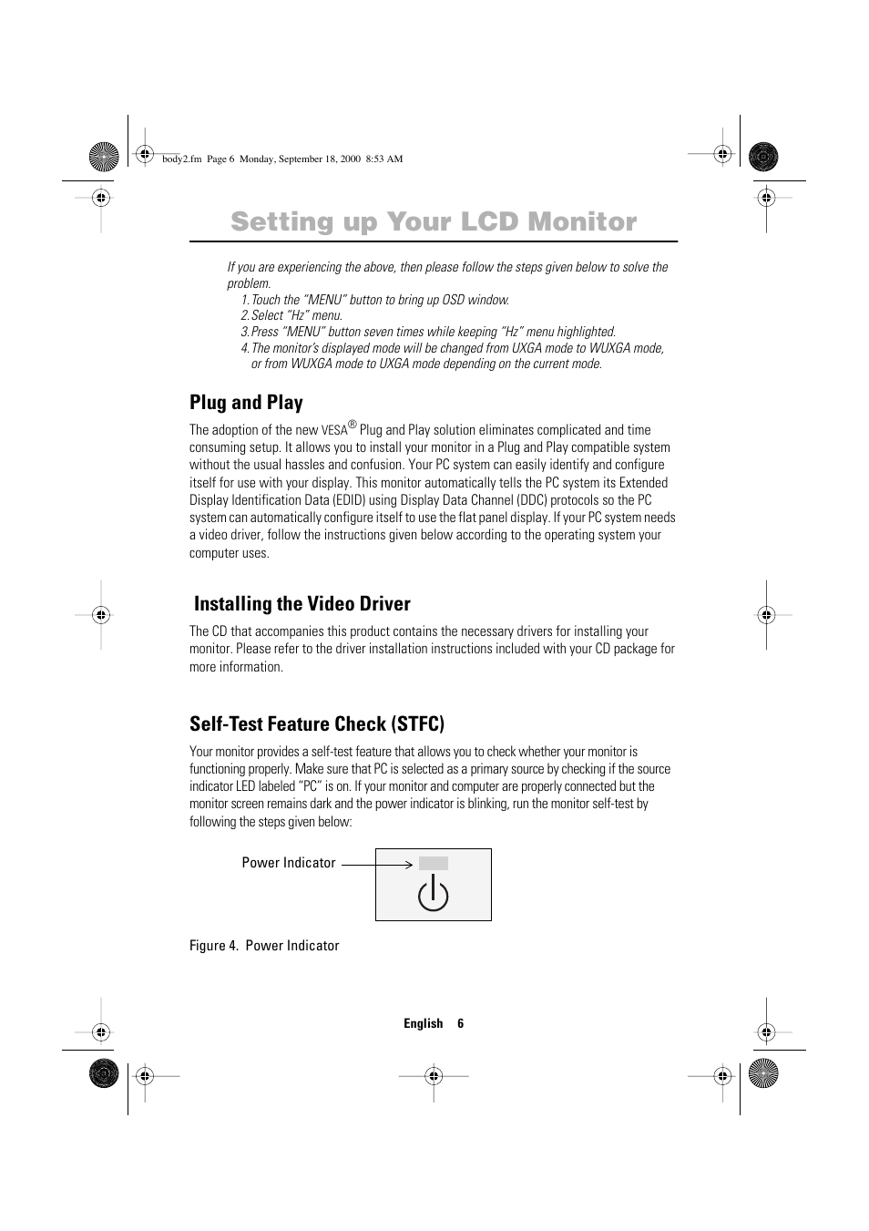 Setting up your lcd monitor, Plug and play, Installing the video driver | Self-test feature check (stfc) | Sharp SYNCMASTER 240T User Manual | Page 8 / 30
