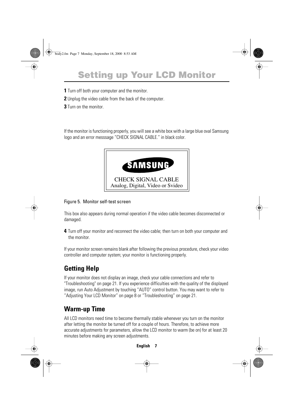 Setting up your lcd monitor | Sharp SYNCMASTER 240T User Manual | Page 9 / 30