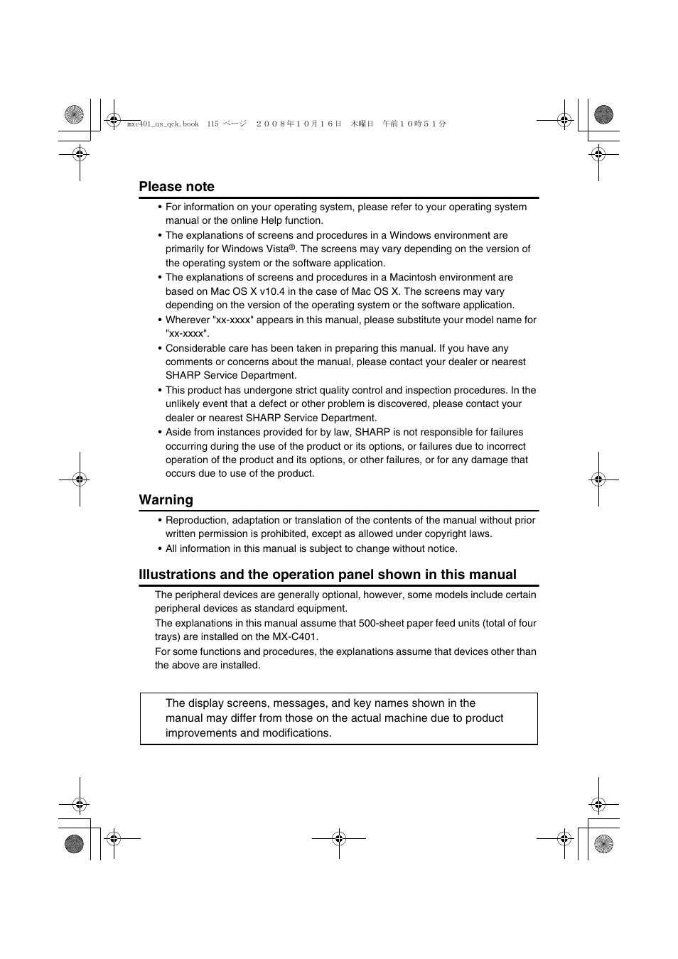 Warning | Sharp DX-C401 User Manual | Page 145 / 148