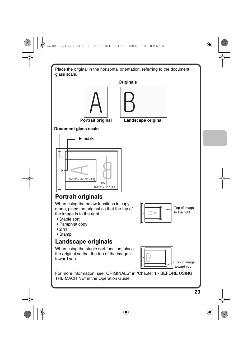 Portrait originals, Landscape originals | Sharp DX-C401 User Manual | Page 25 / 148