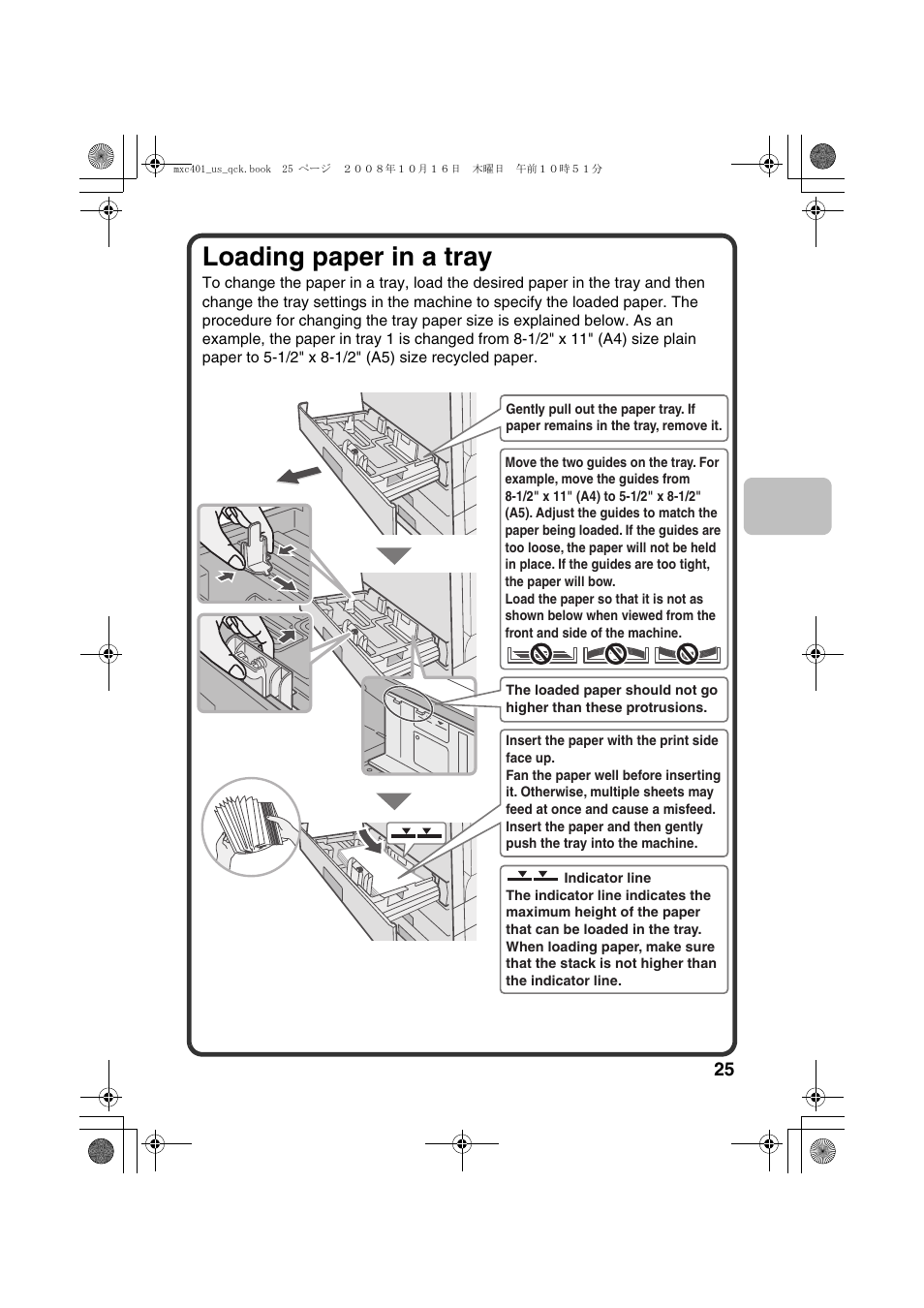 Loading paper in a tray | Sharp DX-C401 User Manual | Page 27 / 148