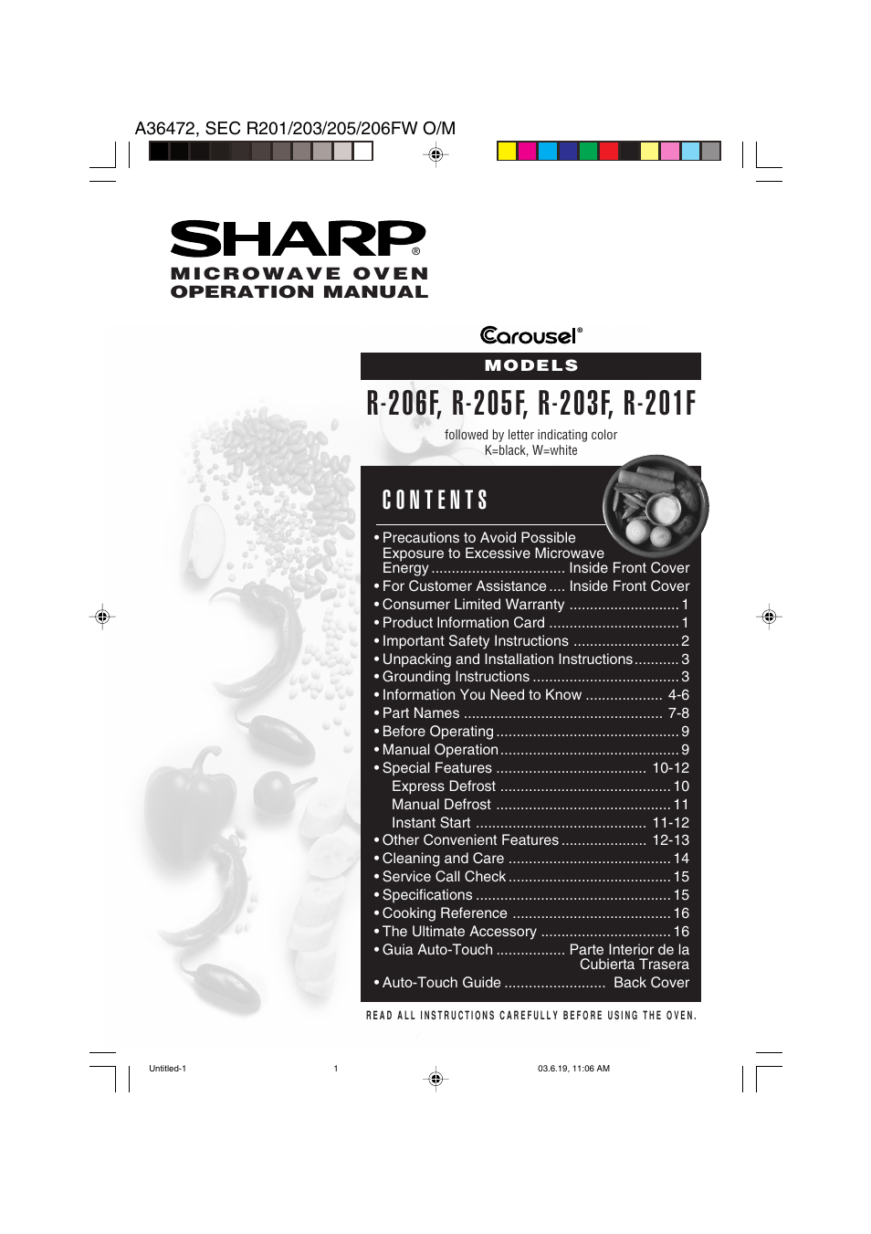 Sharp R-203F User Manual | 20 pages