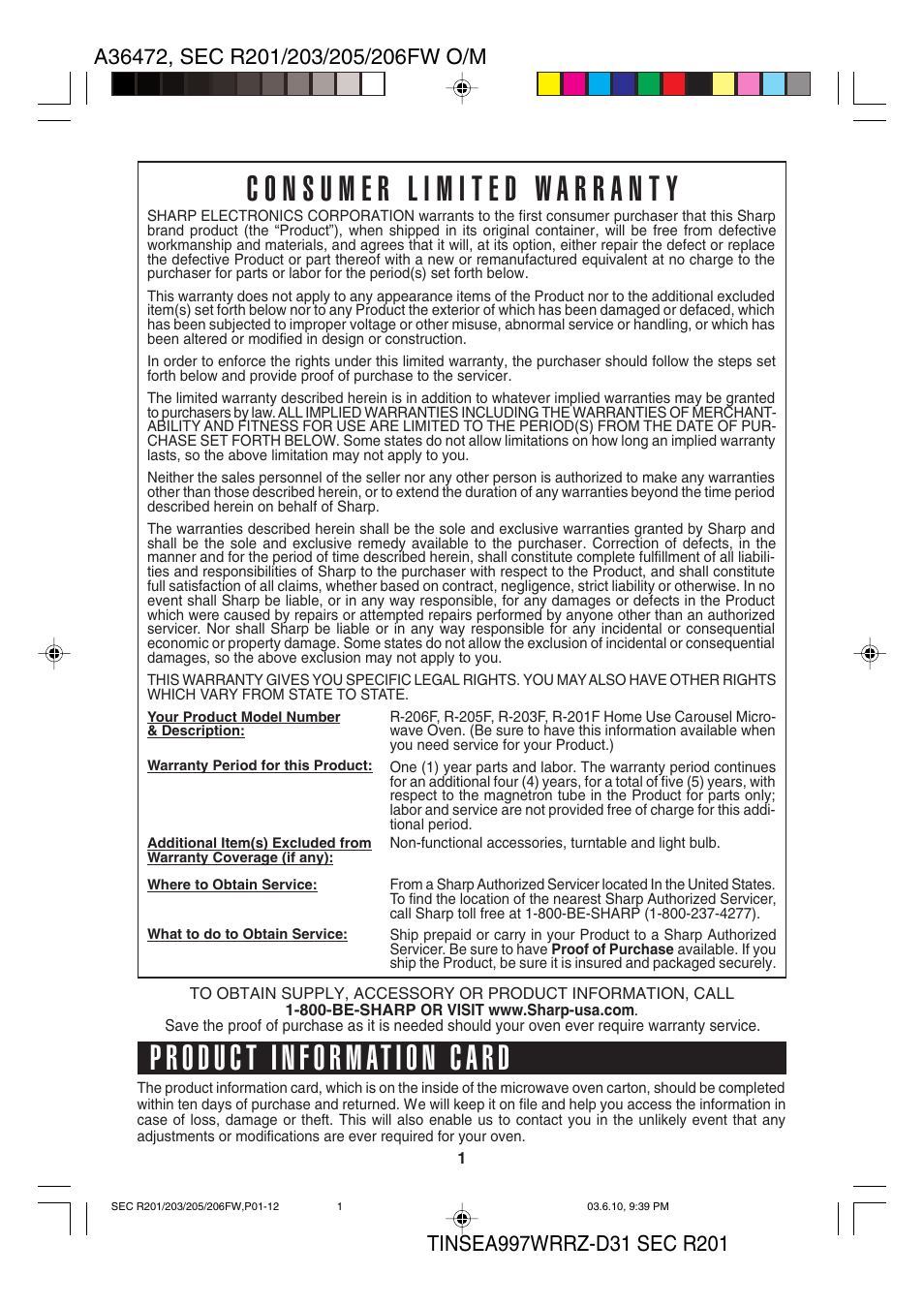 Sharp R-203F User Manual | Page 3 / 20