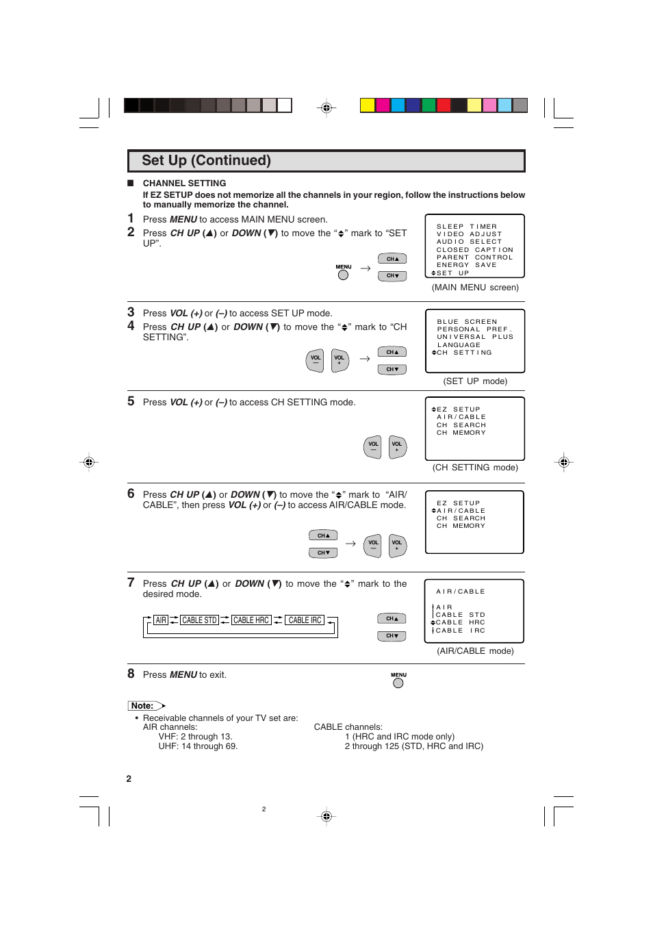 Set up (continued) | Sharp 25C340 User Manual | Page 26 / 50