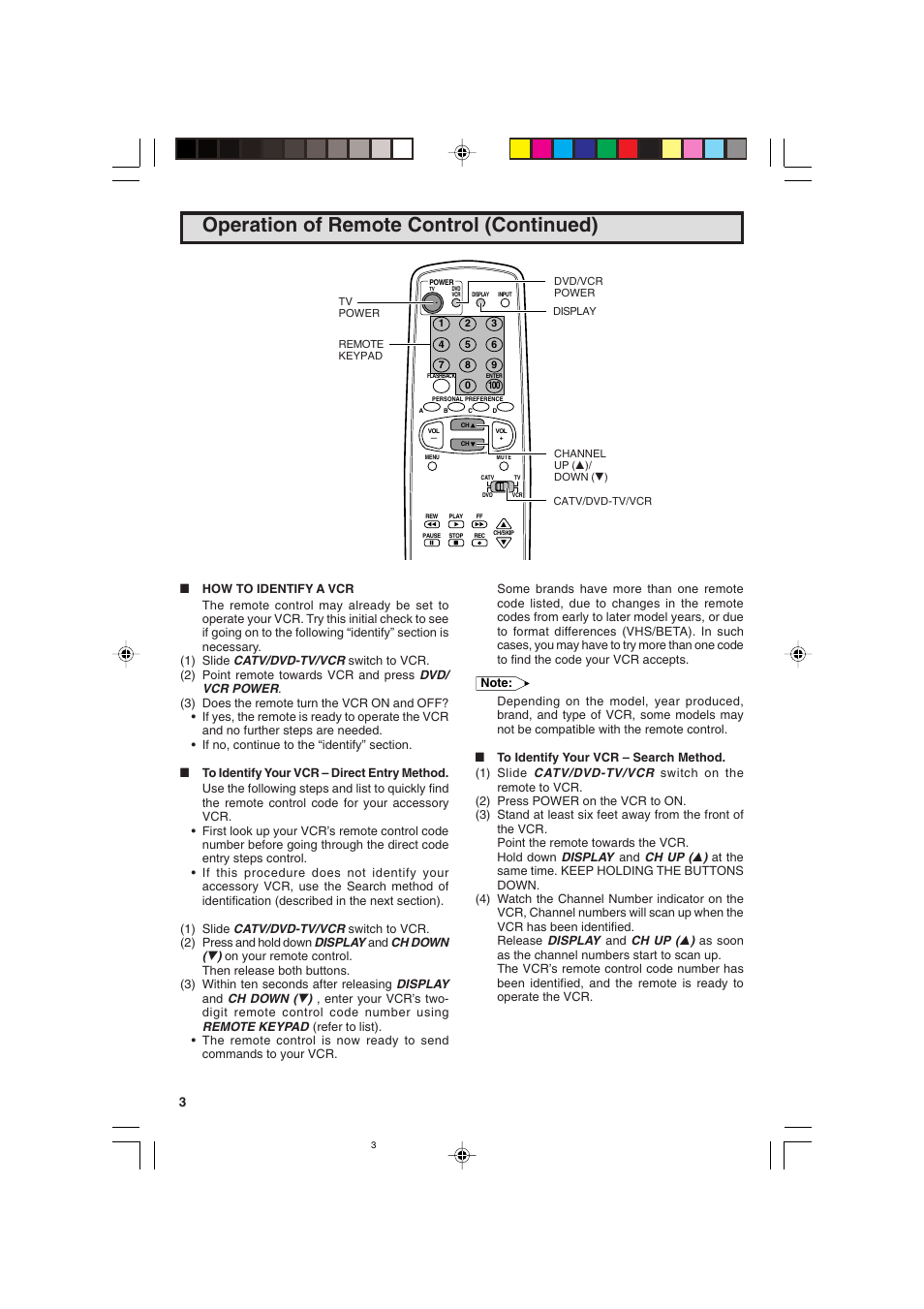 Operation of remote control (continued) | Sharp 25C340 User Manual | Page 34 / 50