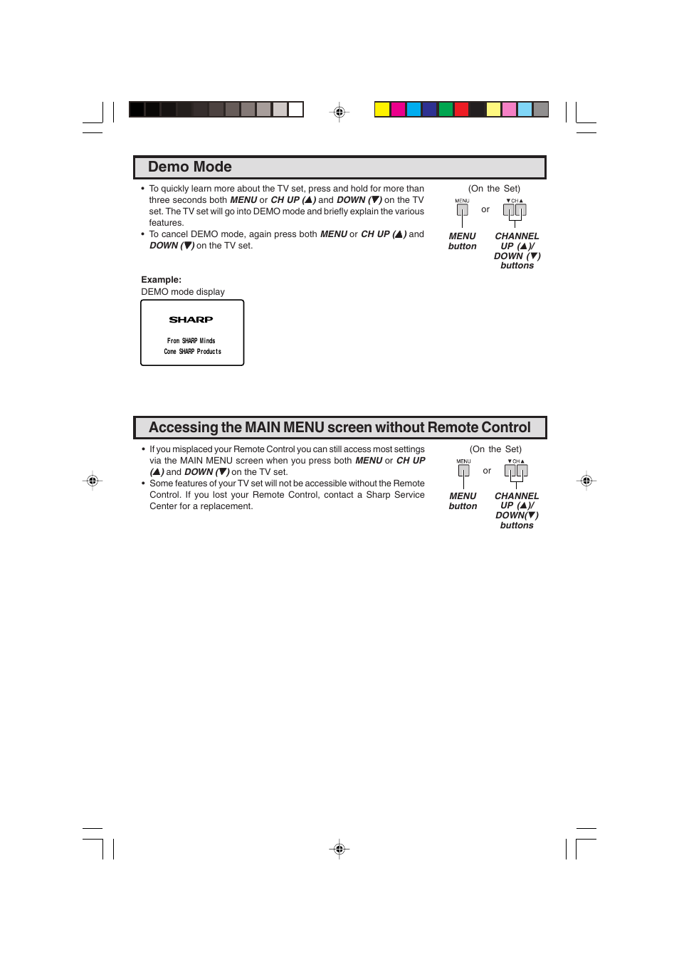 Demo mode | Sharp 25C340 User Manual | Page 9 / 50