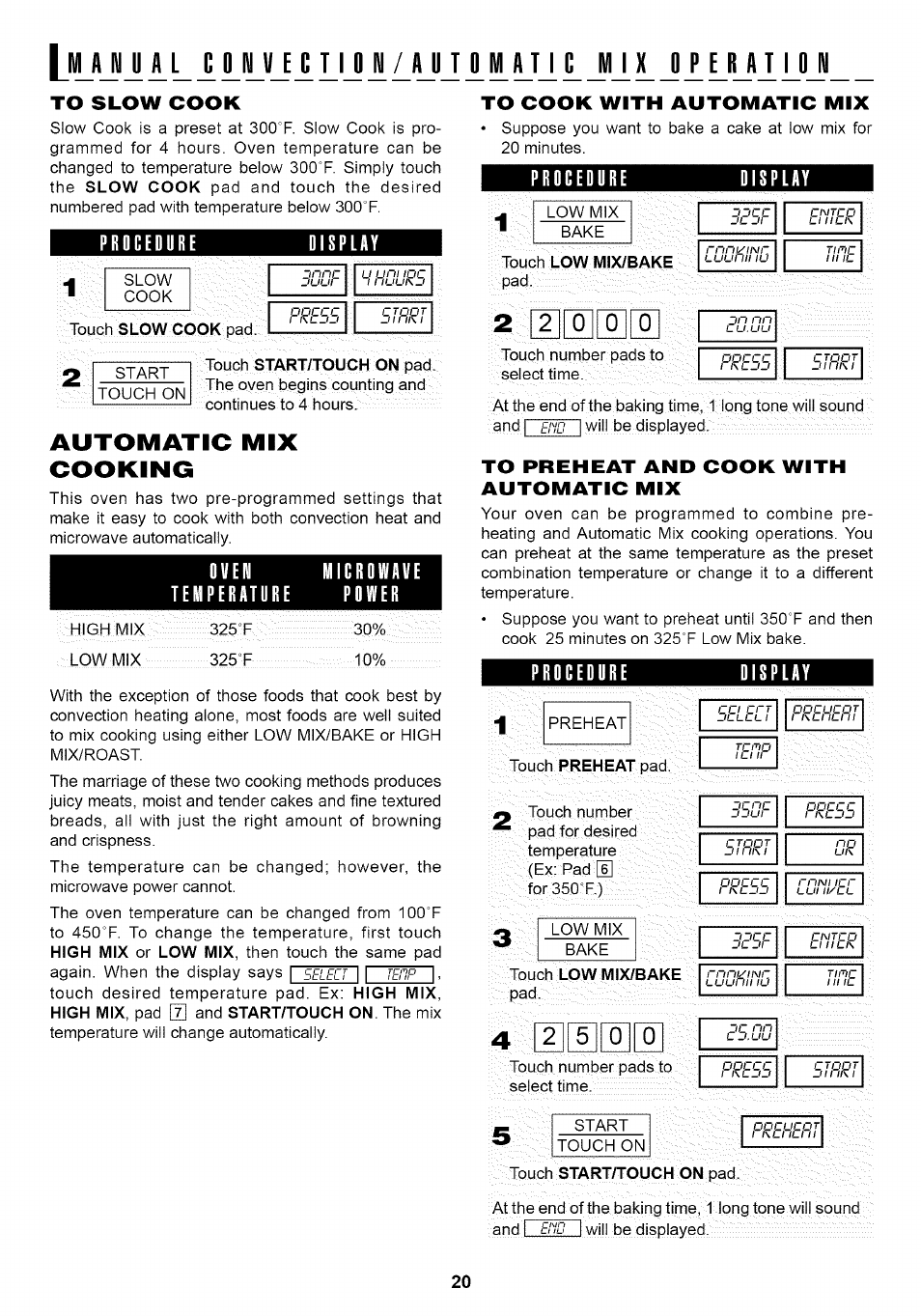 Procedure, Splay, Automatic mix cooking | Oven, Temperature, Microwave, Power, Touch low mix/bake, Liyji, A l1llu1 li j1 ly j1 i lu l ji l j i. l*ji li | Sharp Carousel R-1875 User Manual | Page 21 / 31