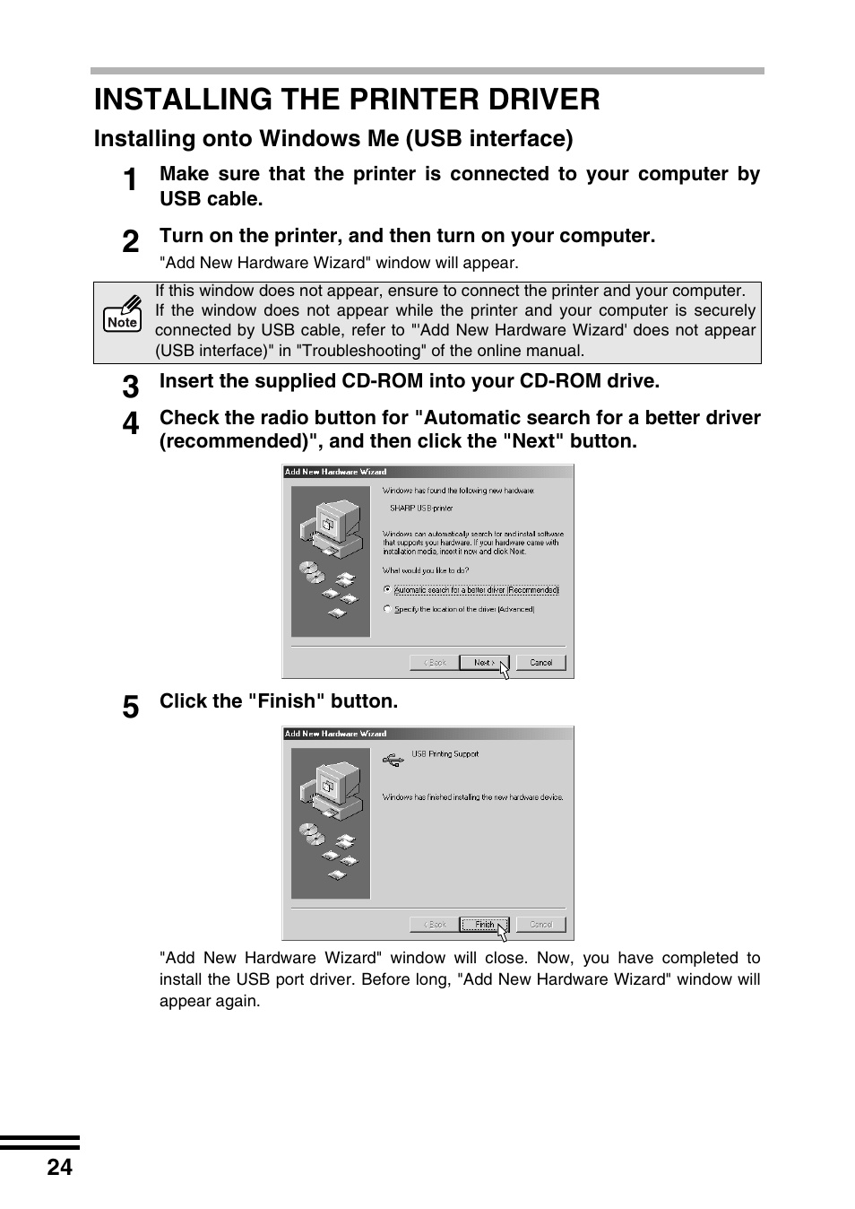 Installing the printer driver | Sharp AJ-2200 User Manual | Page 26 / 55