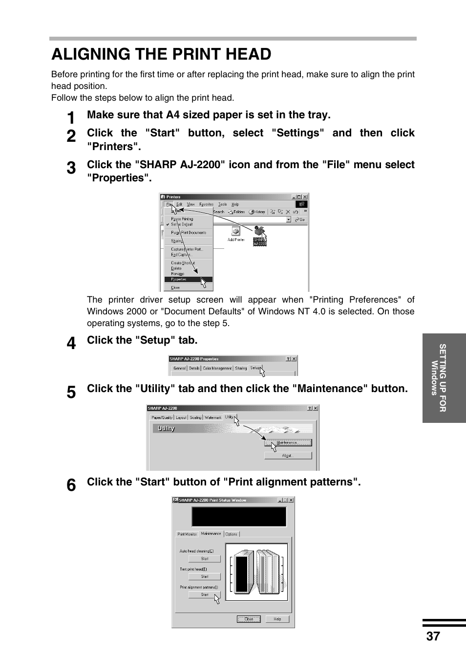 Aligning the print head | Sharp AJ-2200 User Manual | Page 39 / 55