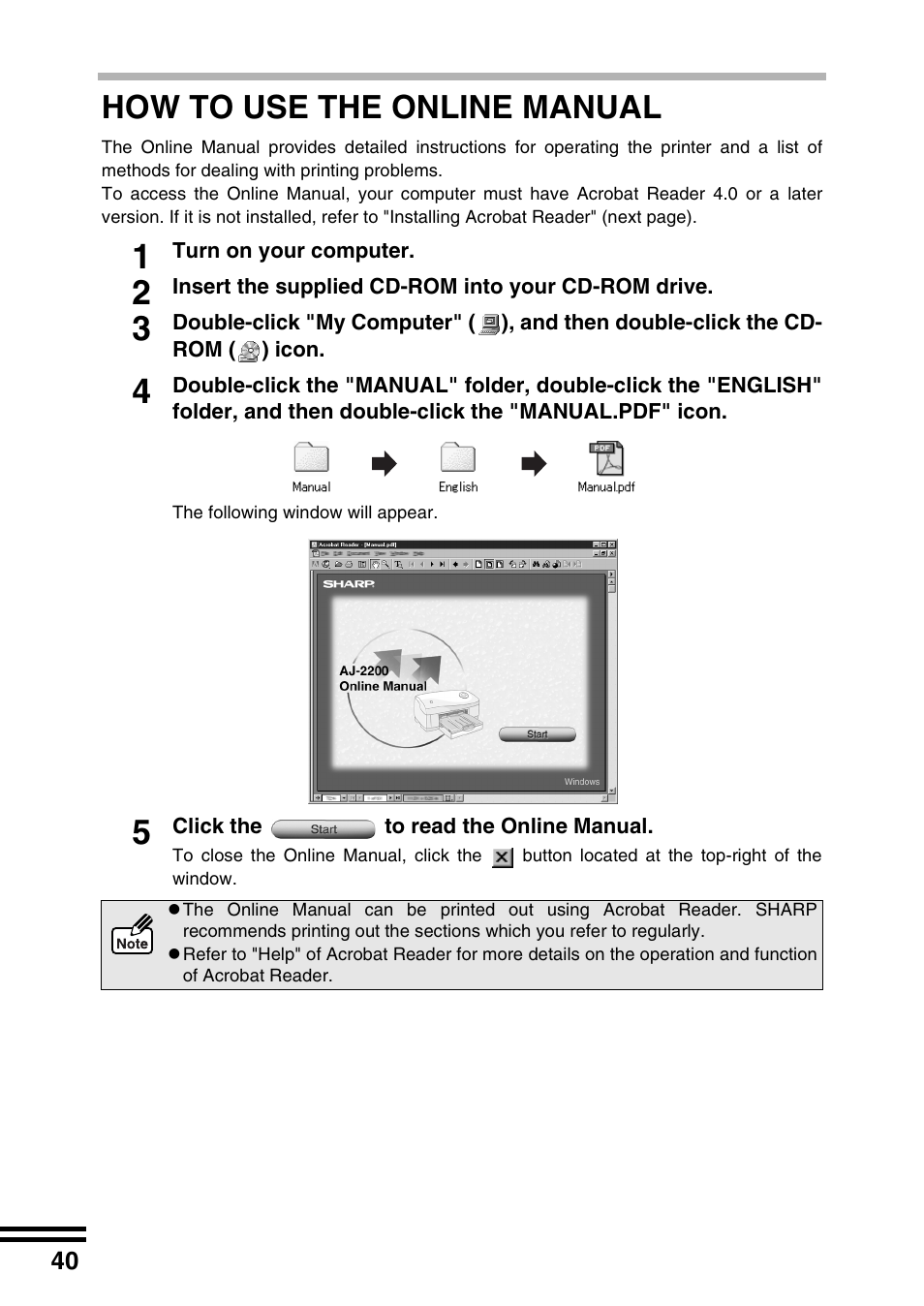 How to use the online manual | Sharp AJ-2200 User Manual | Page 42 / 55