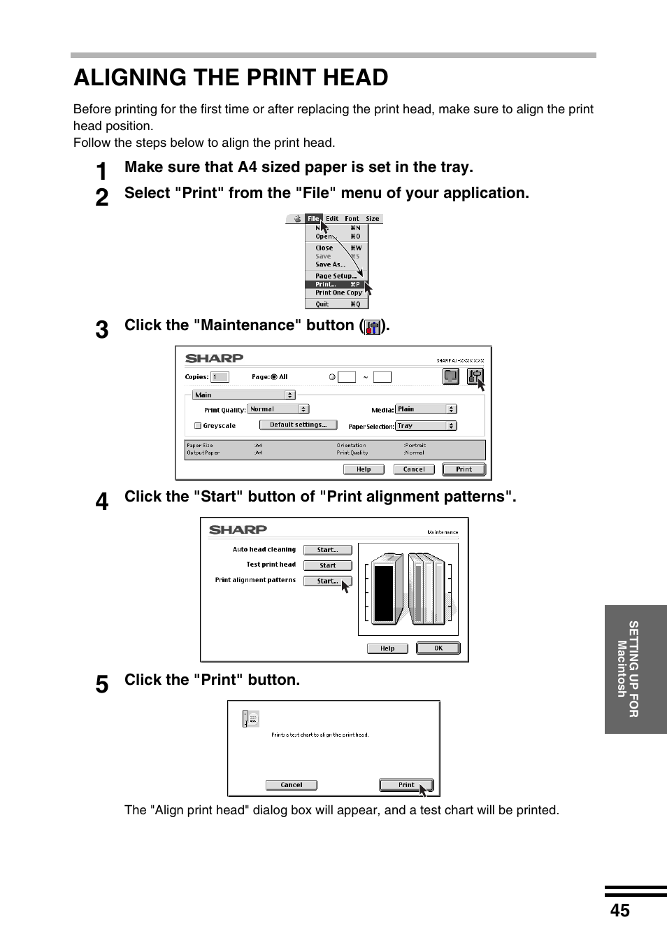 Aligning the print head | Sharp AJ-2200 User Manual | Page 47 / 55